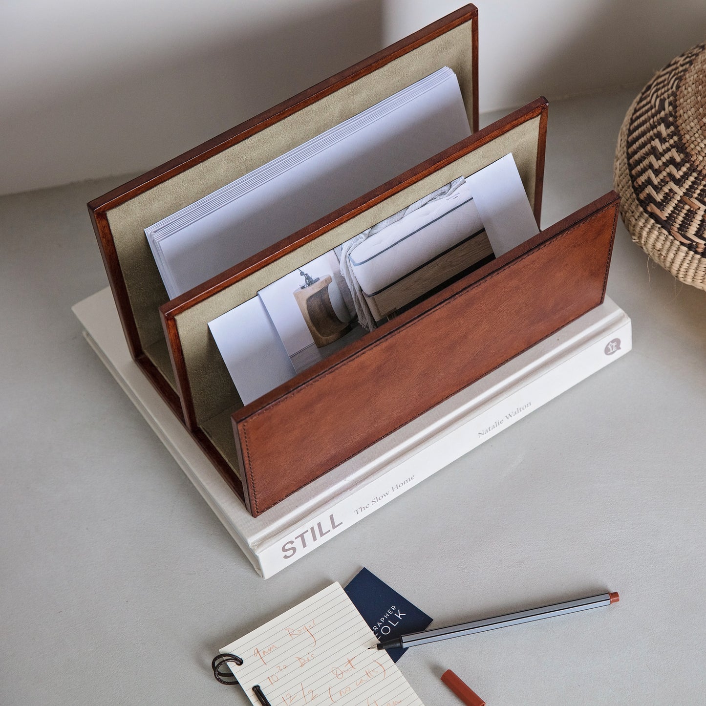 Leather Letter Rack - Tan