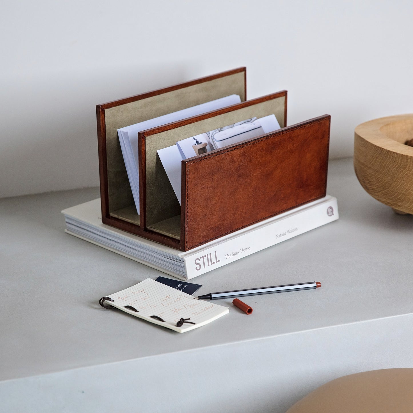 Leather Letter Rack - Tan