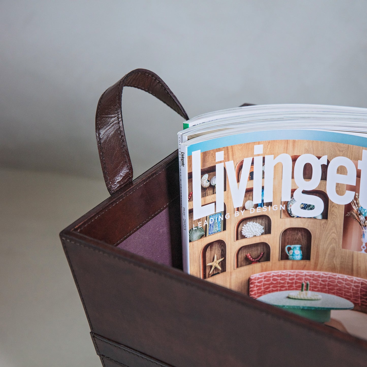 Leather Magazine Basket - Brown
