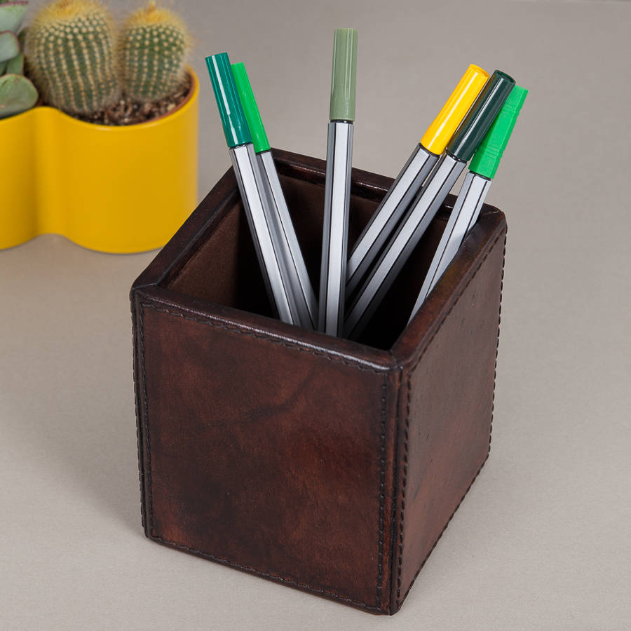 Leather Pen Pot - Brown