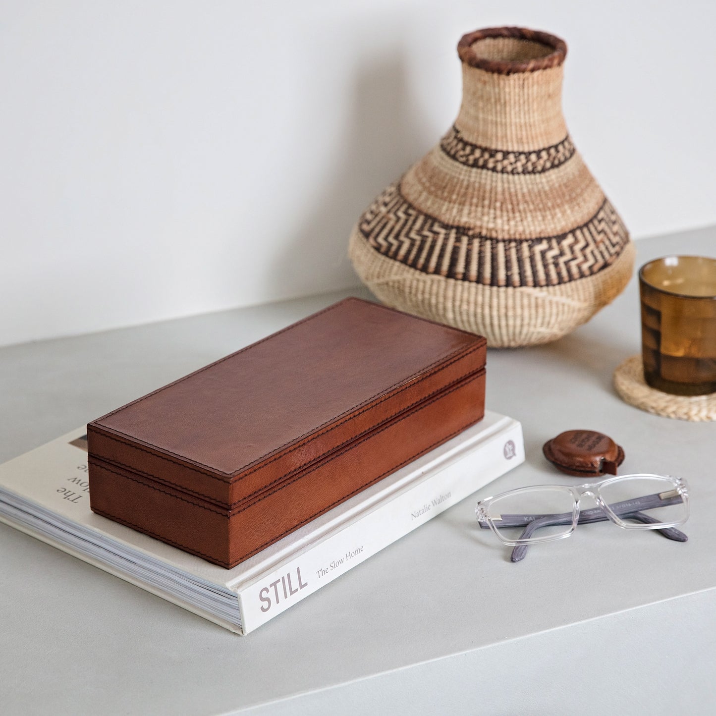 Leather Desk Tidy Box - Tan