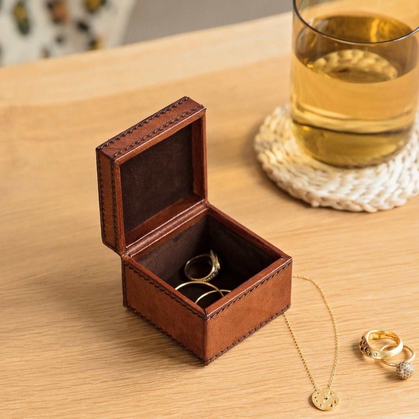 Square leather ring box. Personalise as a gift for a special birthday or as an engagement ring box