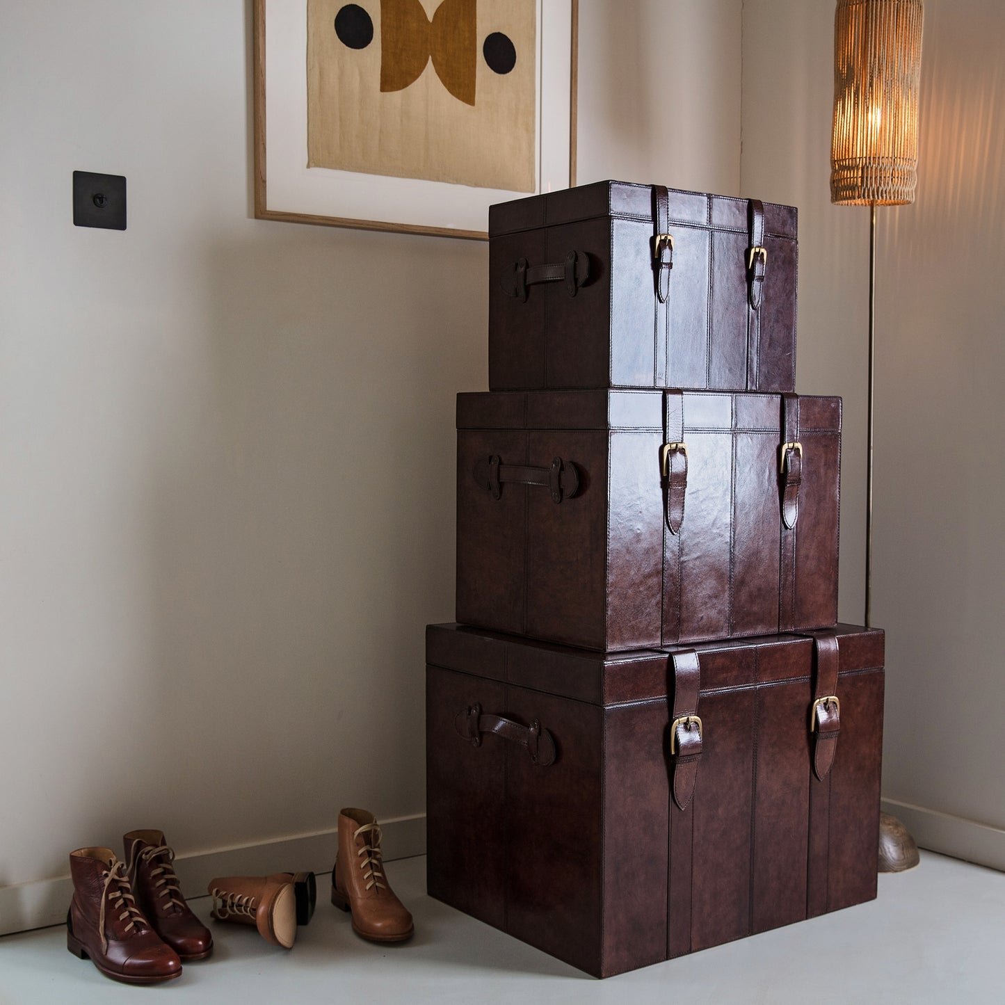 Leather Storage Bedside Table - Brown