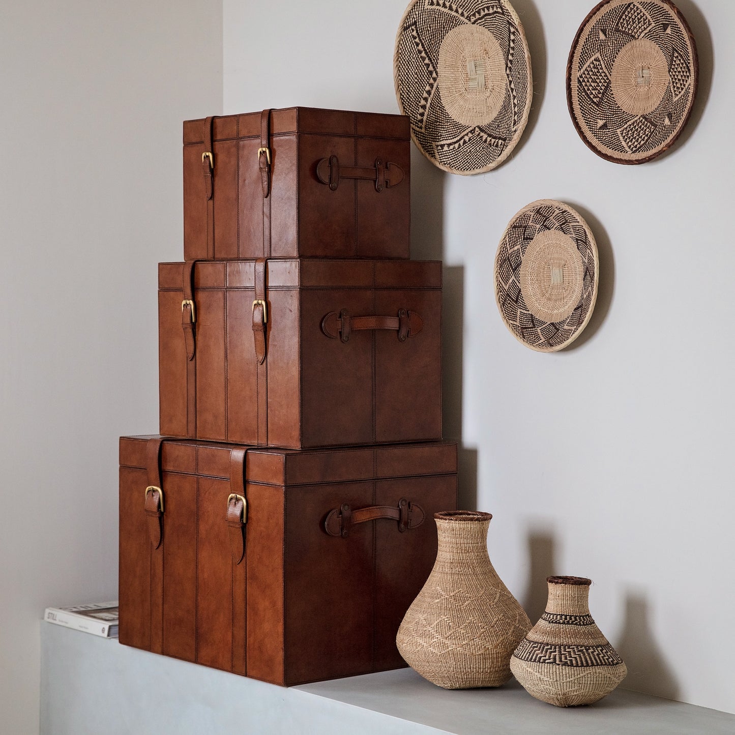 Leather Storage Bedside Table - Tan