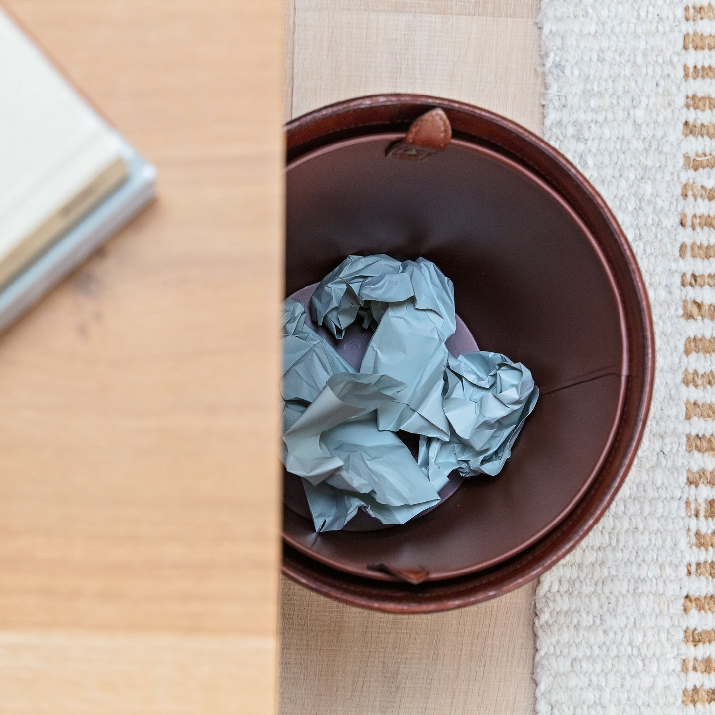 Leather Waste Paper Bin - Brown