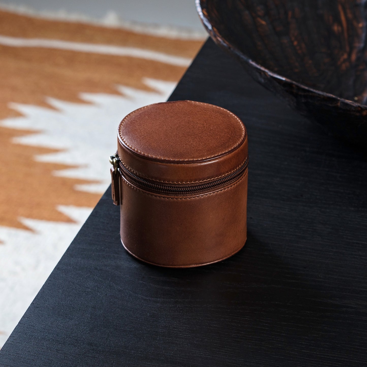 Leather Travel Jewellery Case - Round