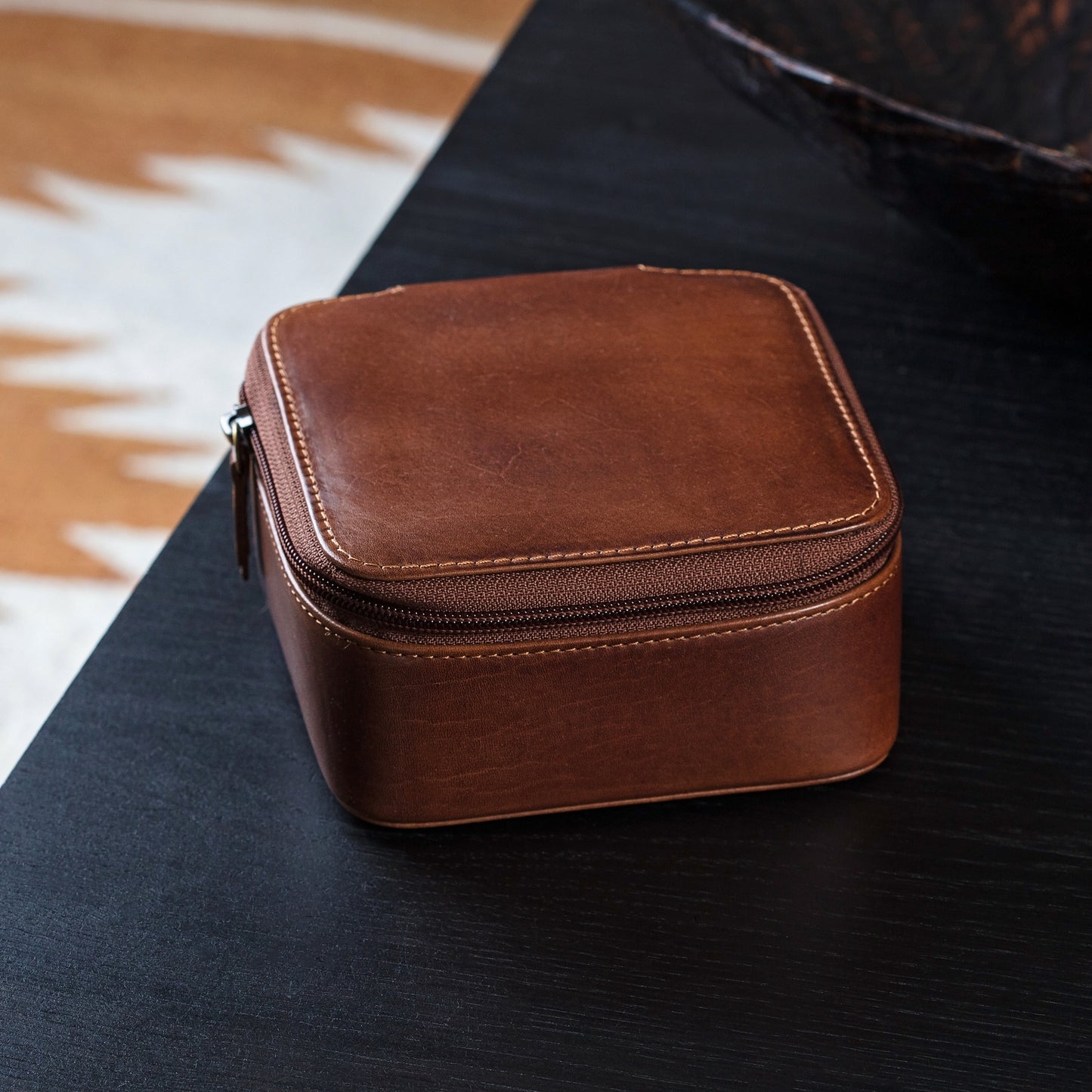 Monogram Leather Travel Jewellery Box - Square