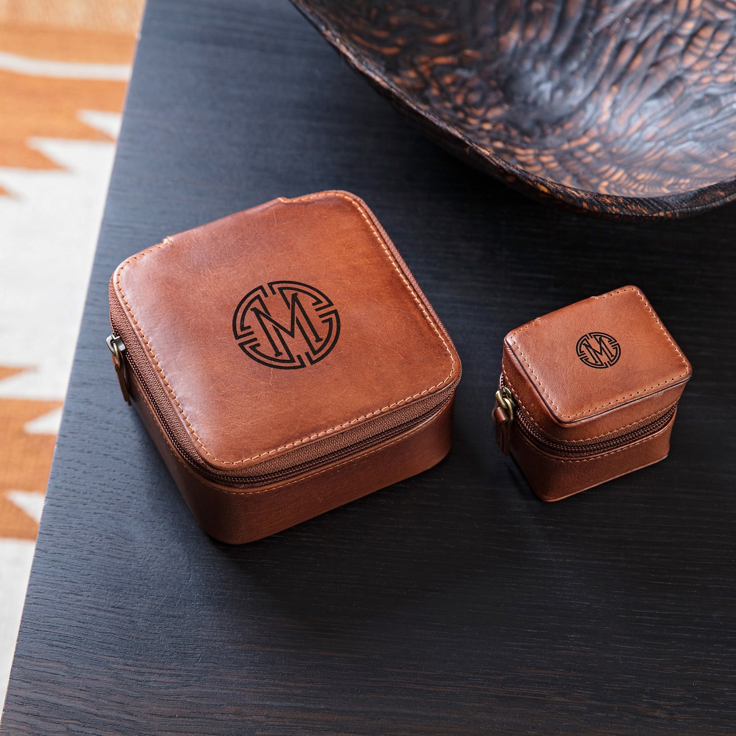 Monogram Leather Travel Jewellery Box - Square