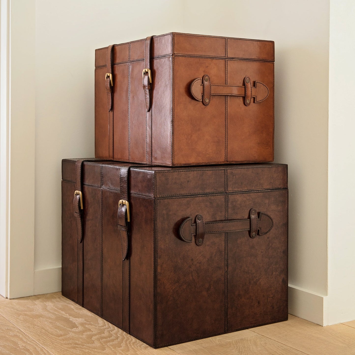 Leather Storage Bedside Table - Brown