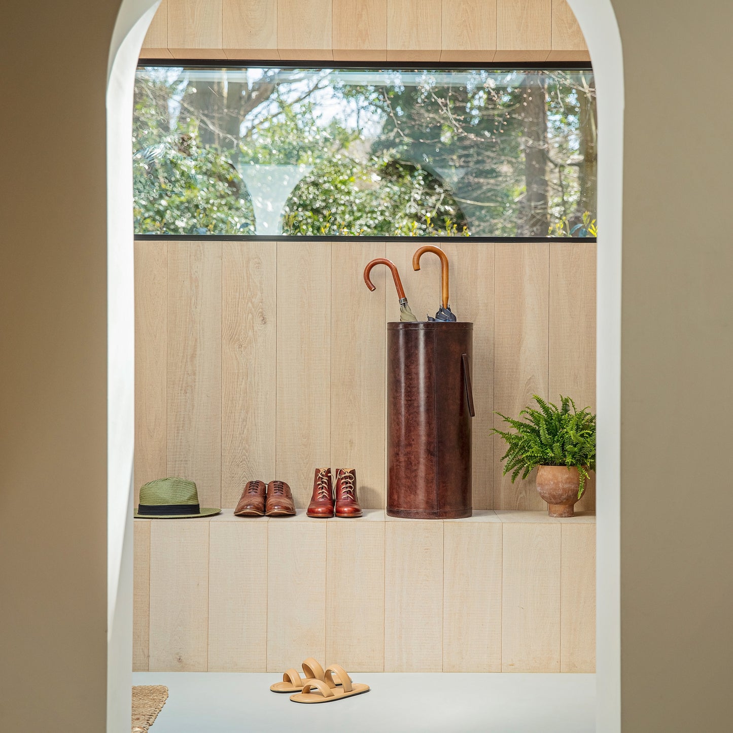 Leather Umbrella Stand - Brown