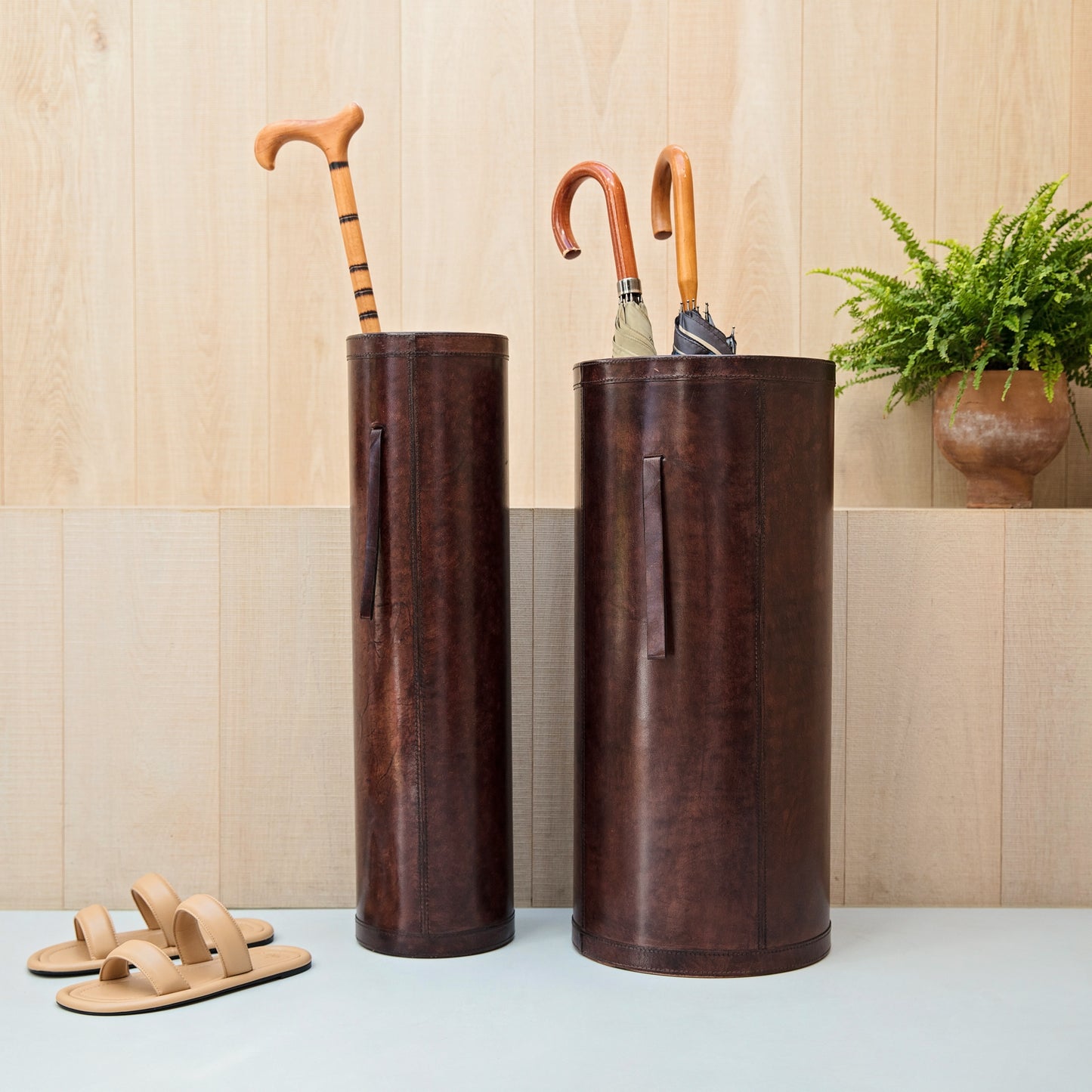 Leather Umbrella Stand - Brown