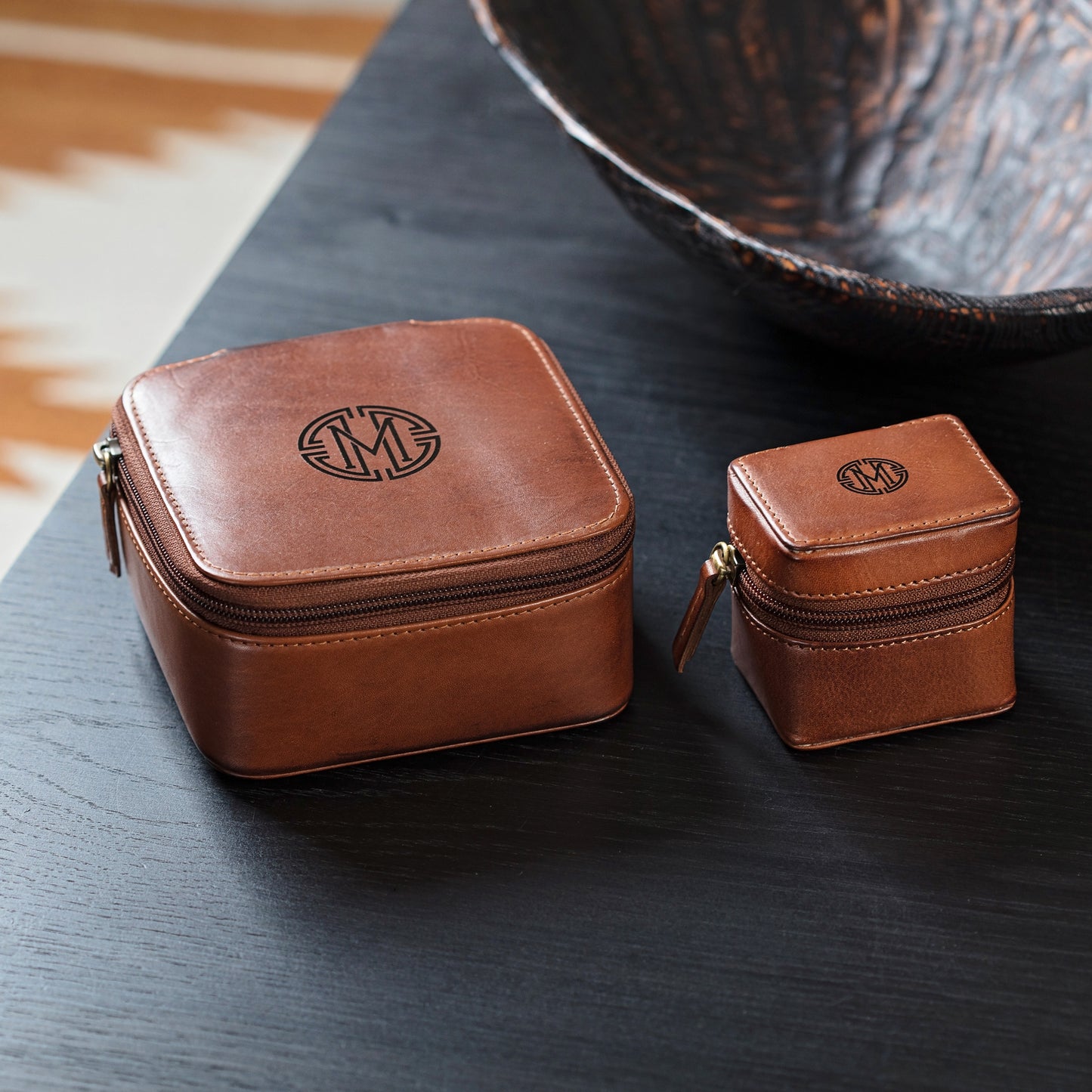 Monogram Leather Travel Jewellery Box - Square