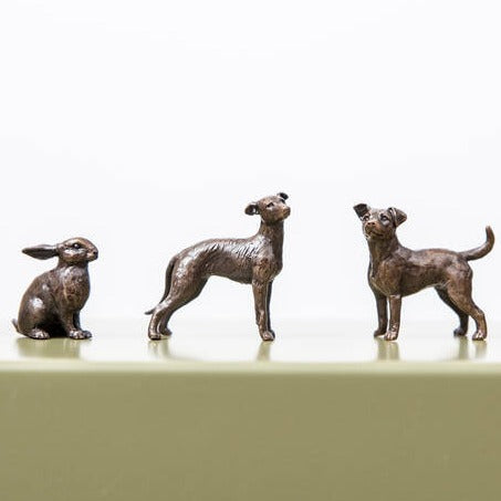 Miniature bronze figurine of a lurcher. A thoughtful bronze anniversary gift or birthday gift for dog lovers.