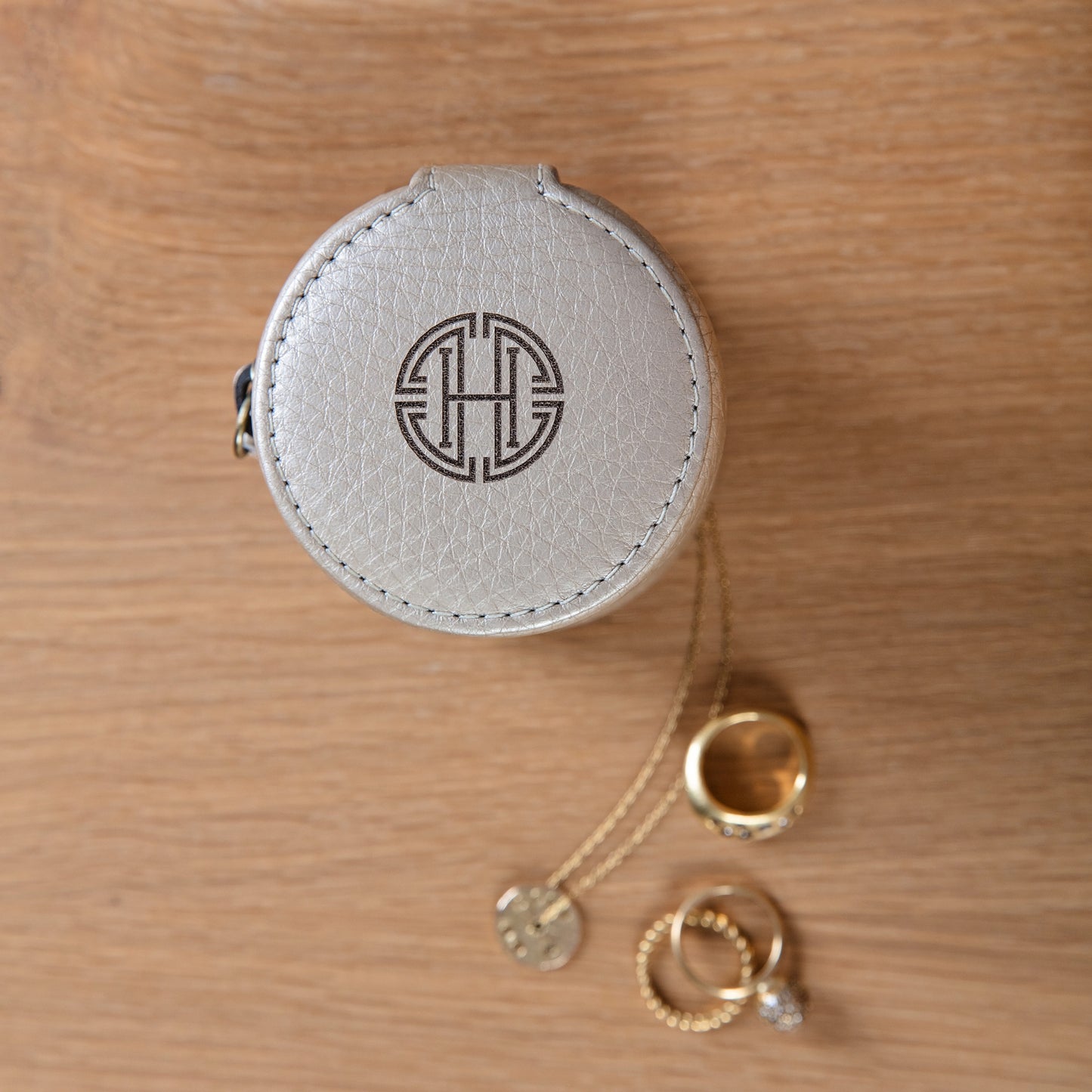 Monogram Leather Jewellery Case - Gold