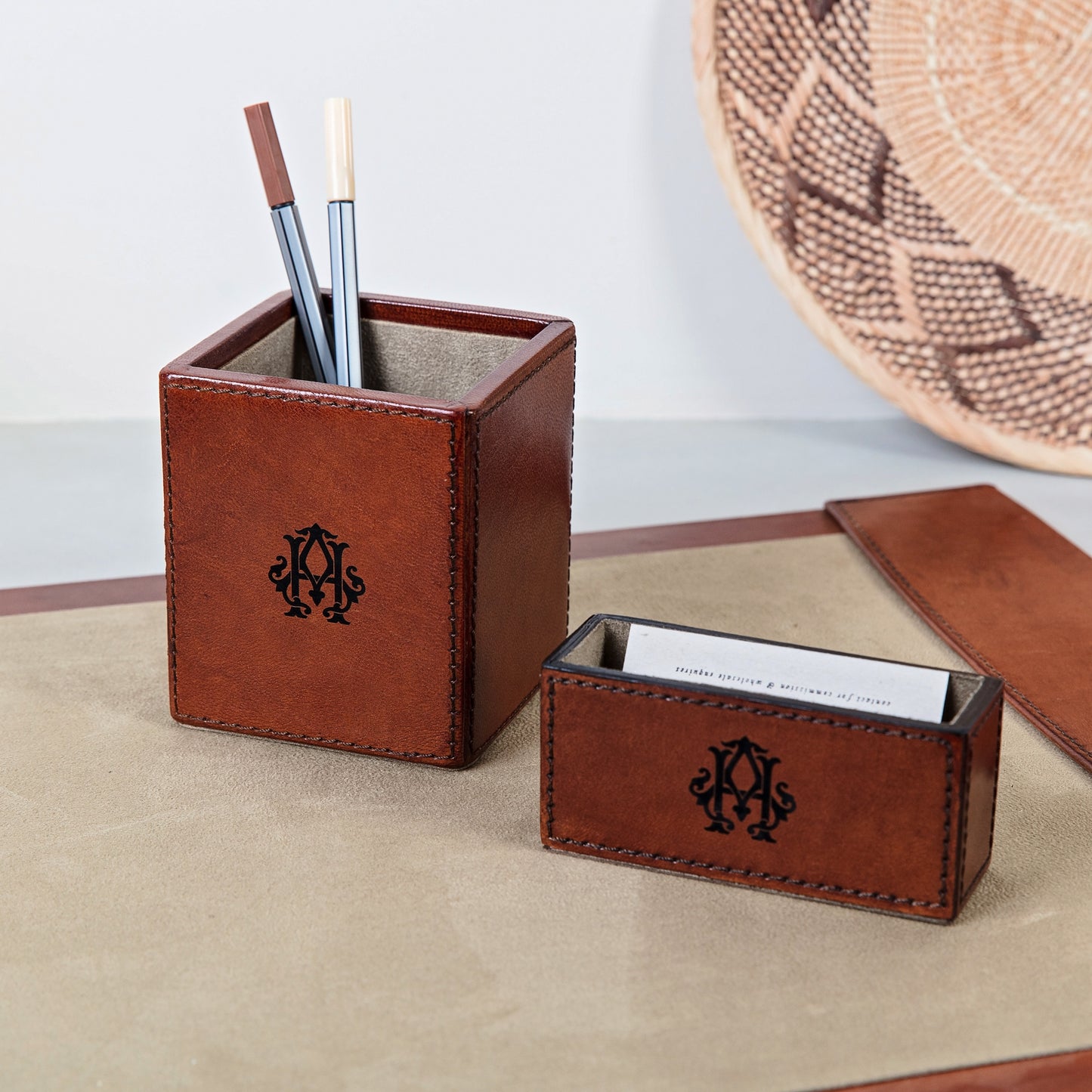 Monogram Leather Desk Set