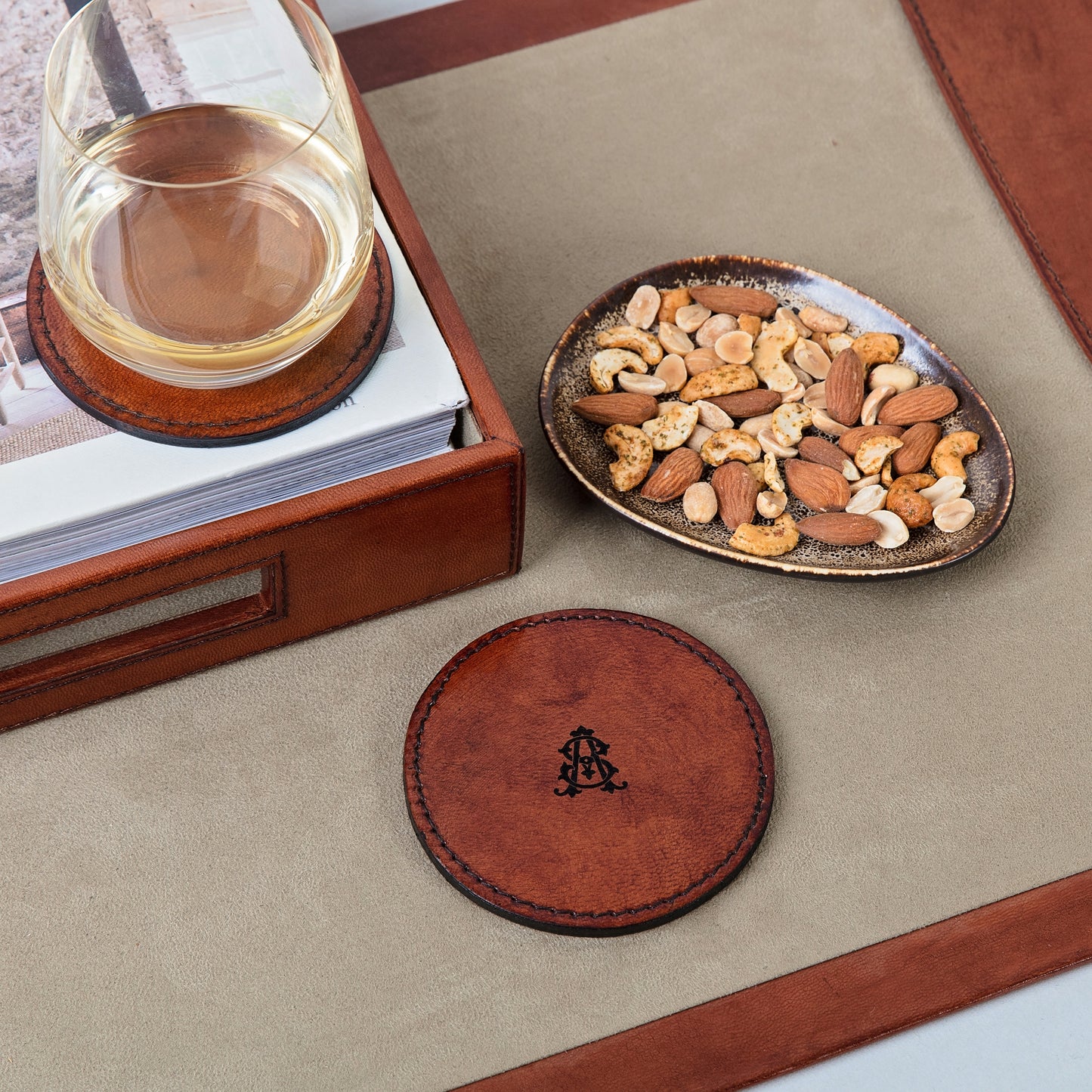 Leather Coaster - Monogram