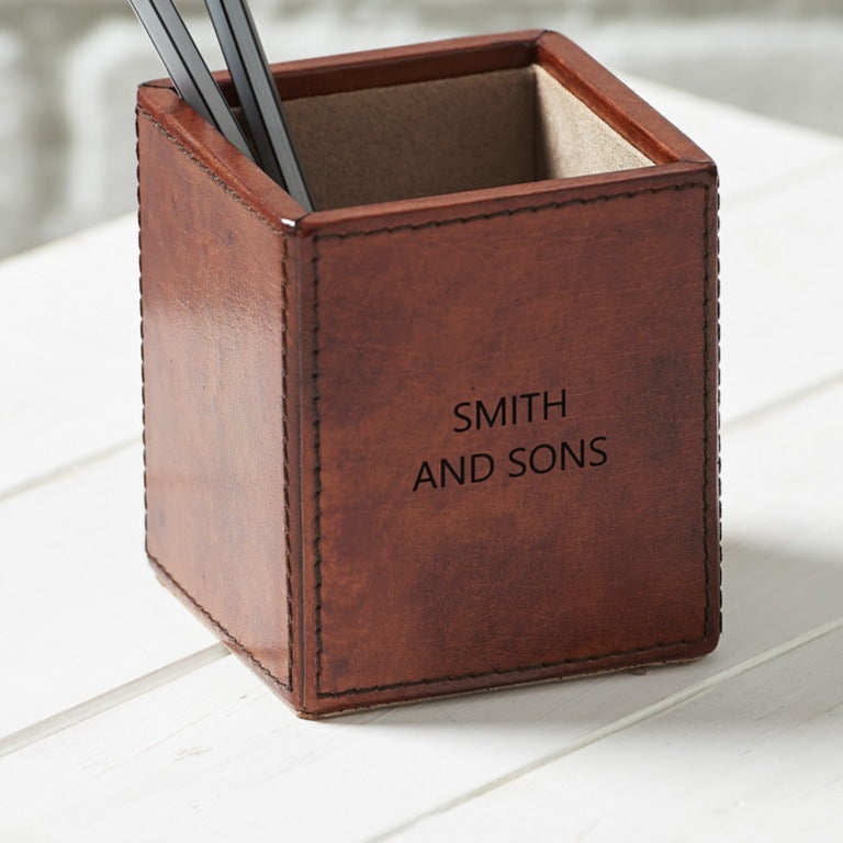Leather Pen Pot - Brown