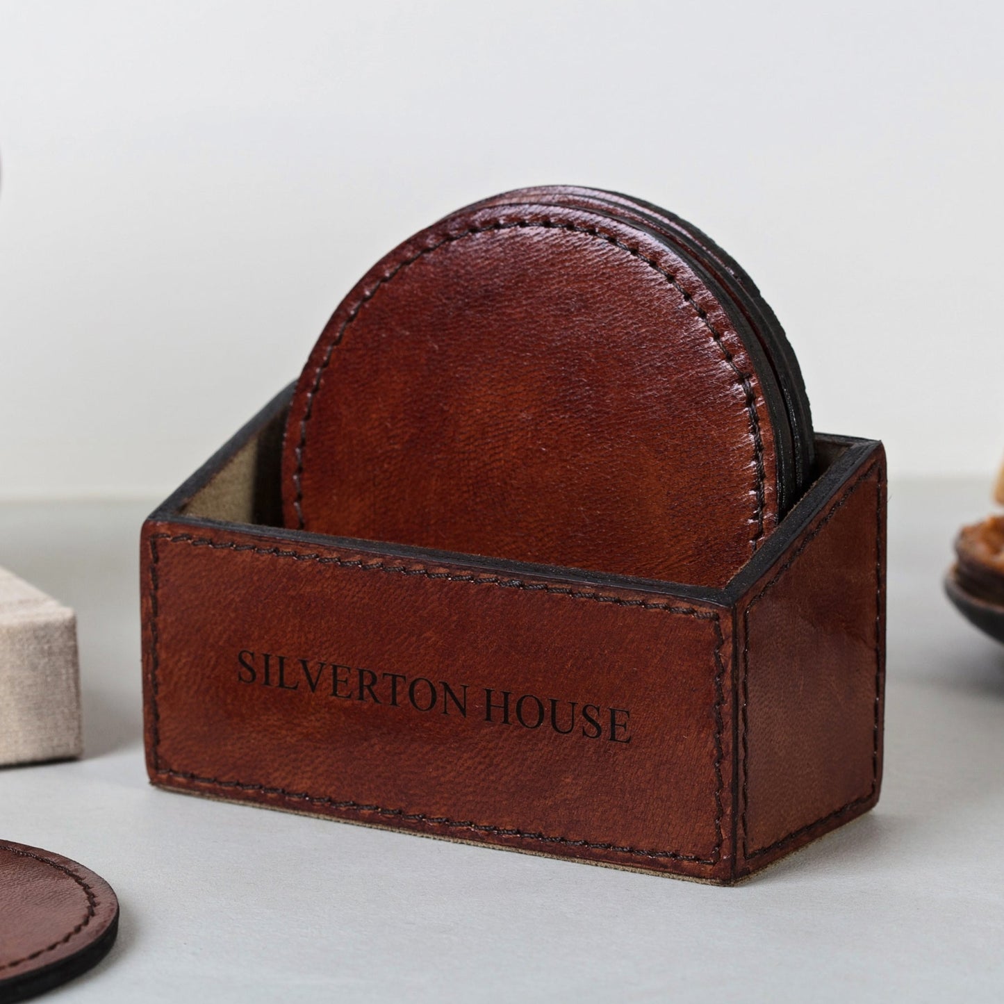 Leather Coasters Set - Round