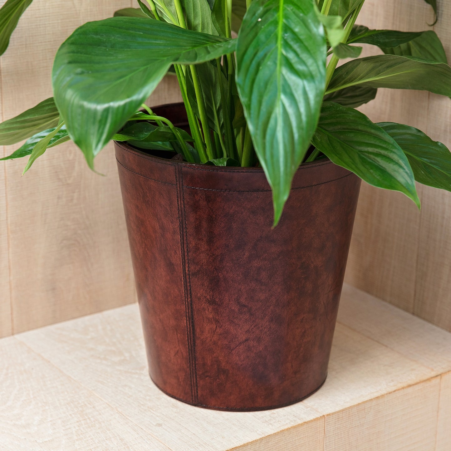 Leather Plant Pot - Brown