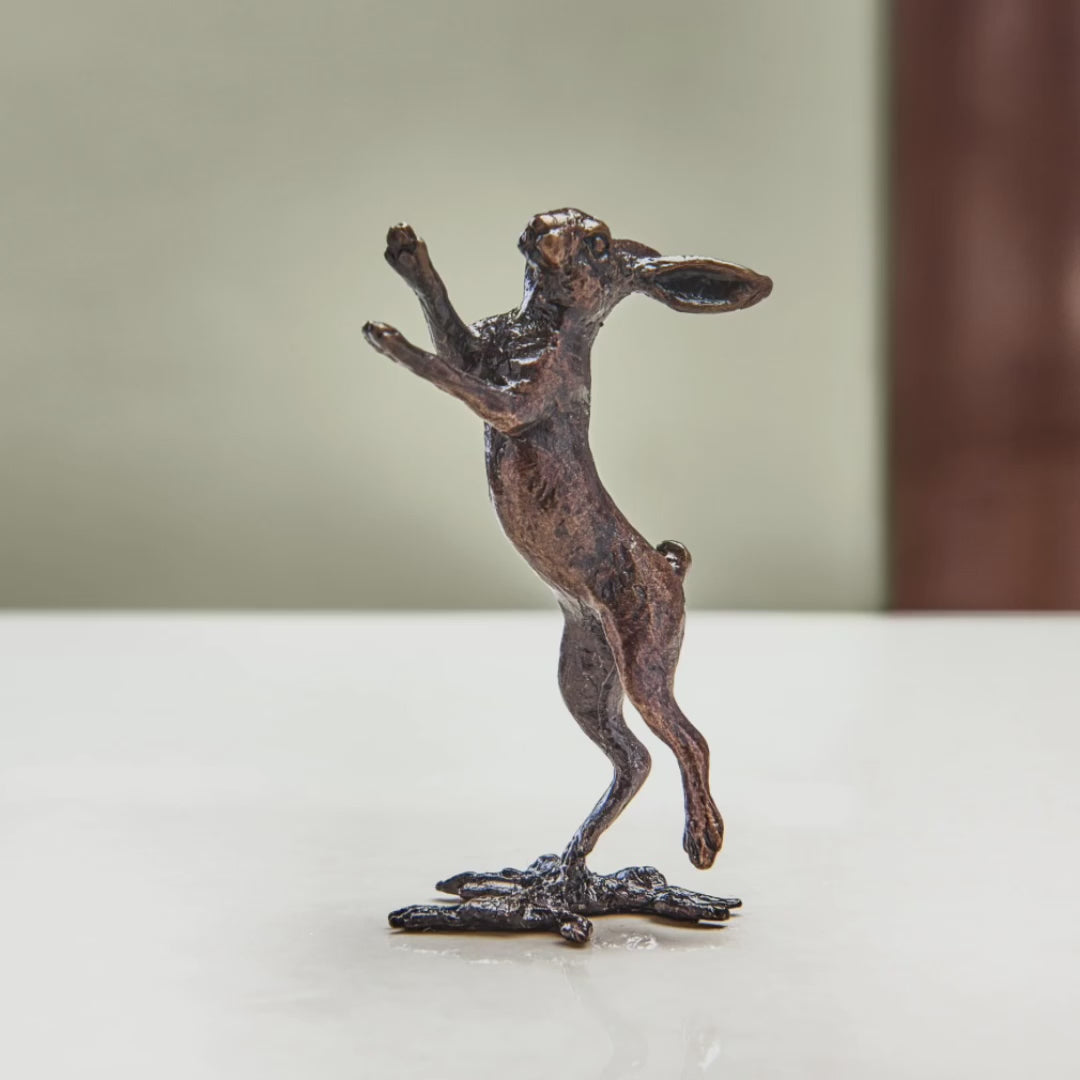 
                  
                    Load and play video in Gallery viewer, Miniature bronze figurine of a boxing hare. Give as a bronze anniversary gift or thoughtful birthday gift.
                  
                