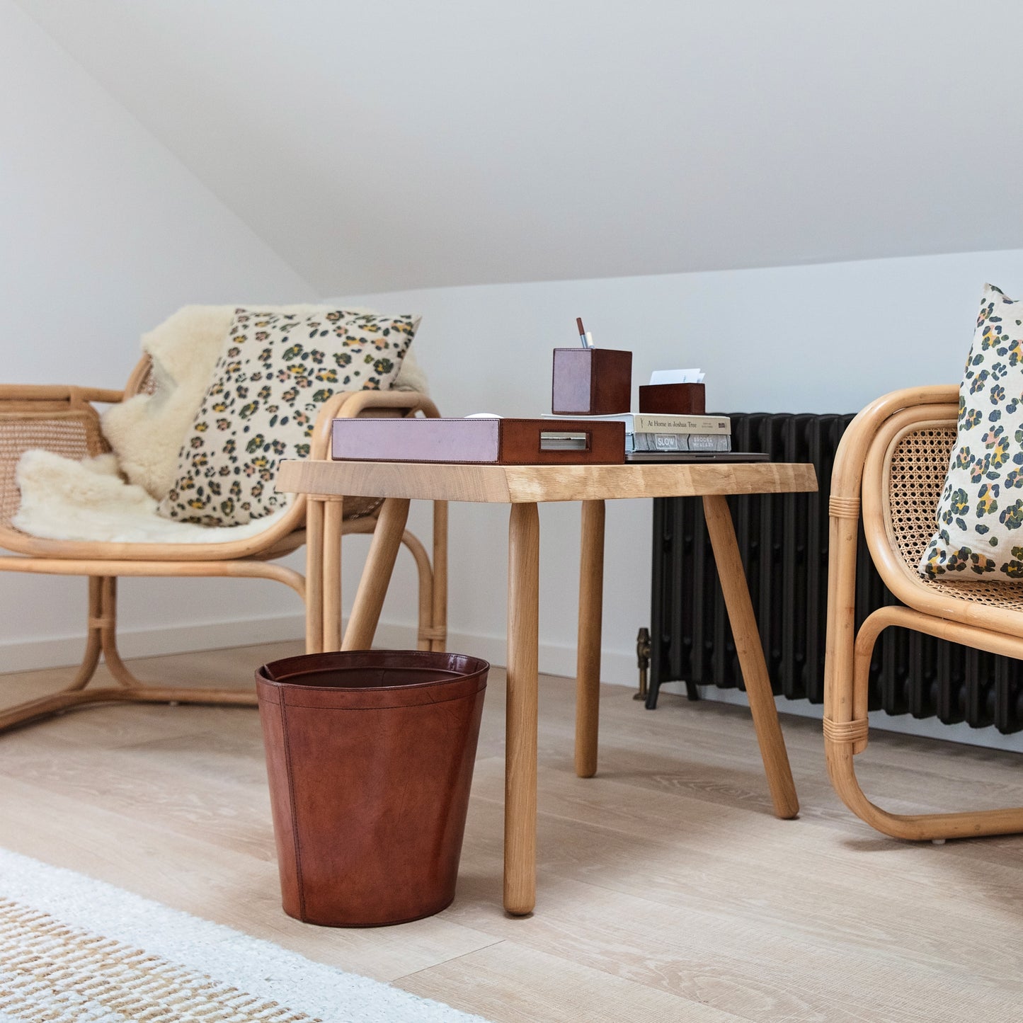 Leather Waste Paper Bin - Tan