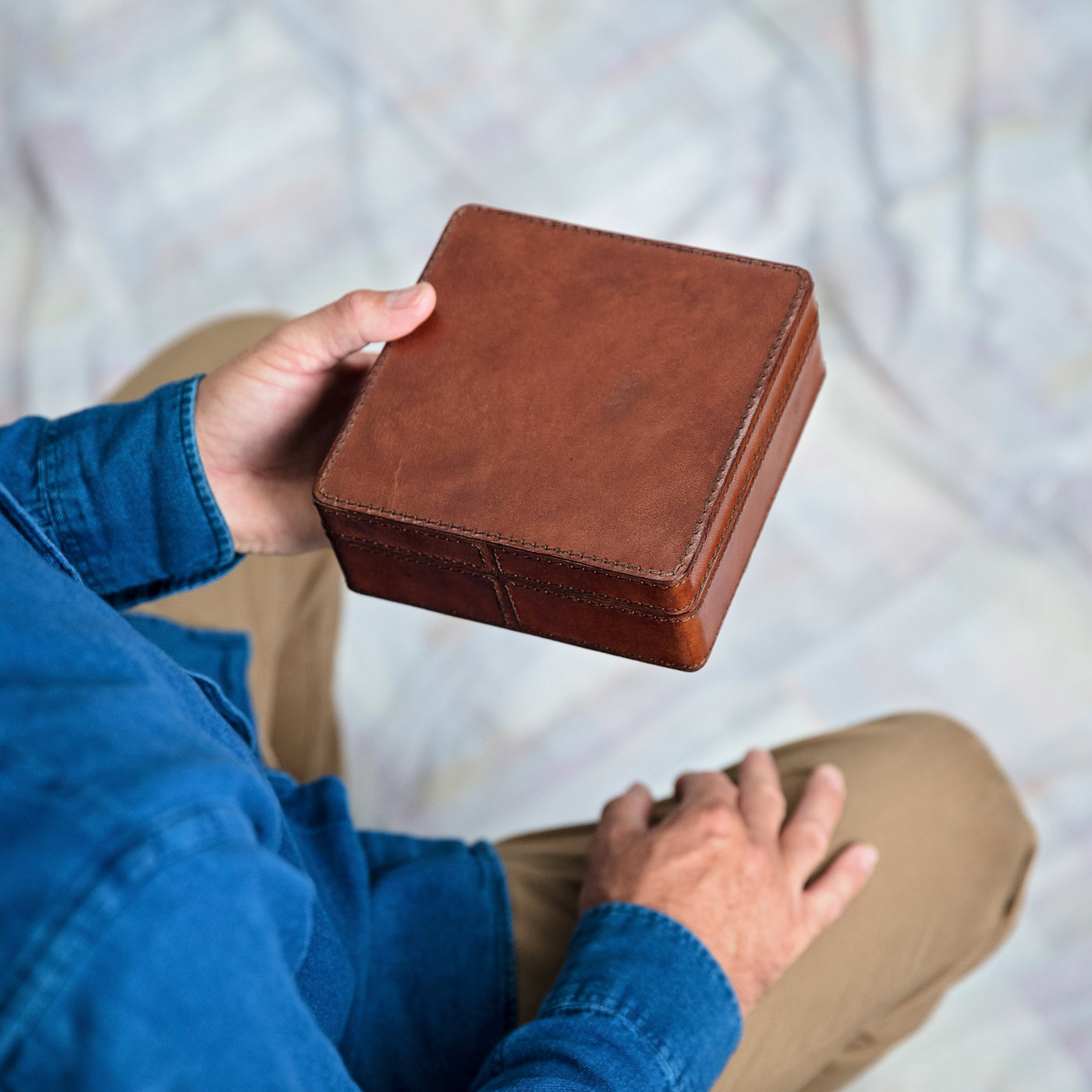 Leather Anniversary Cufflink Box - Square