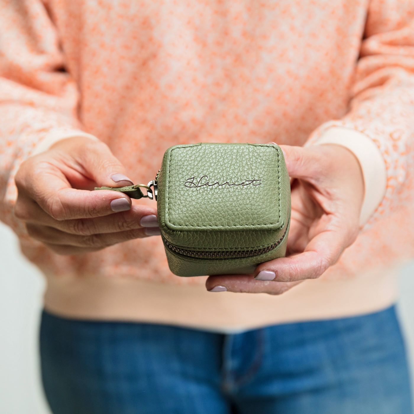 Leather Travel Jewellery Case - Green