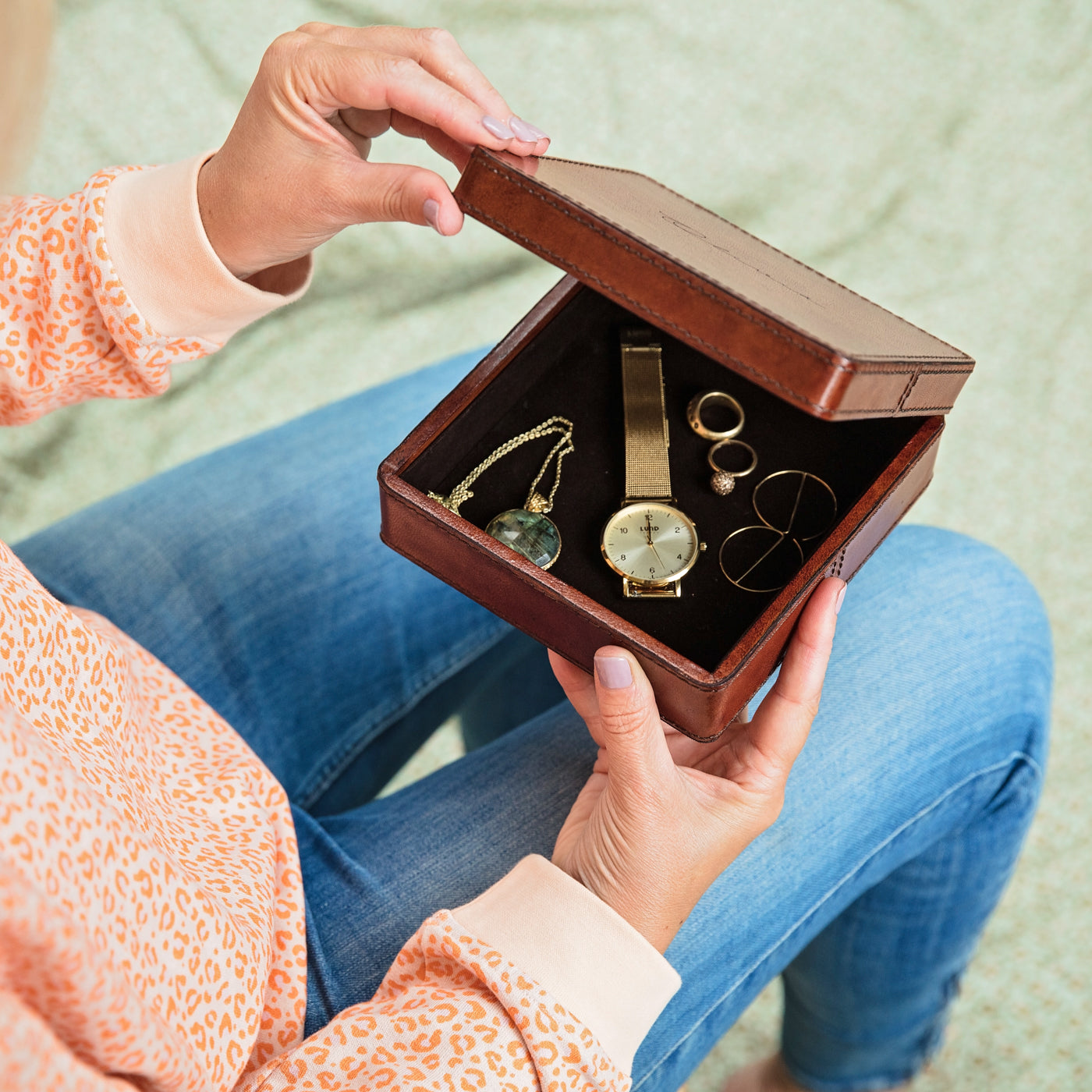 Leather Jewellery Box - Square