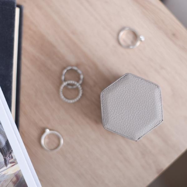 Ladies Hexagonal Leather Ring Box - Stone
