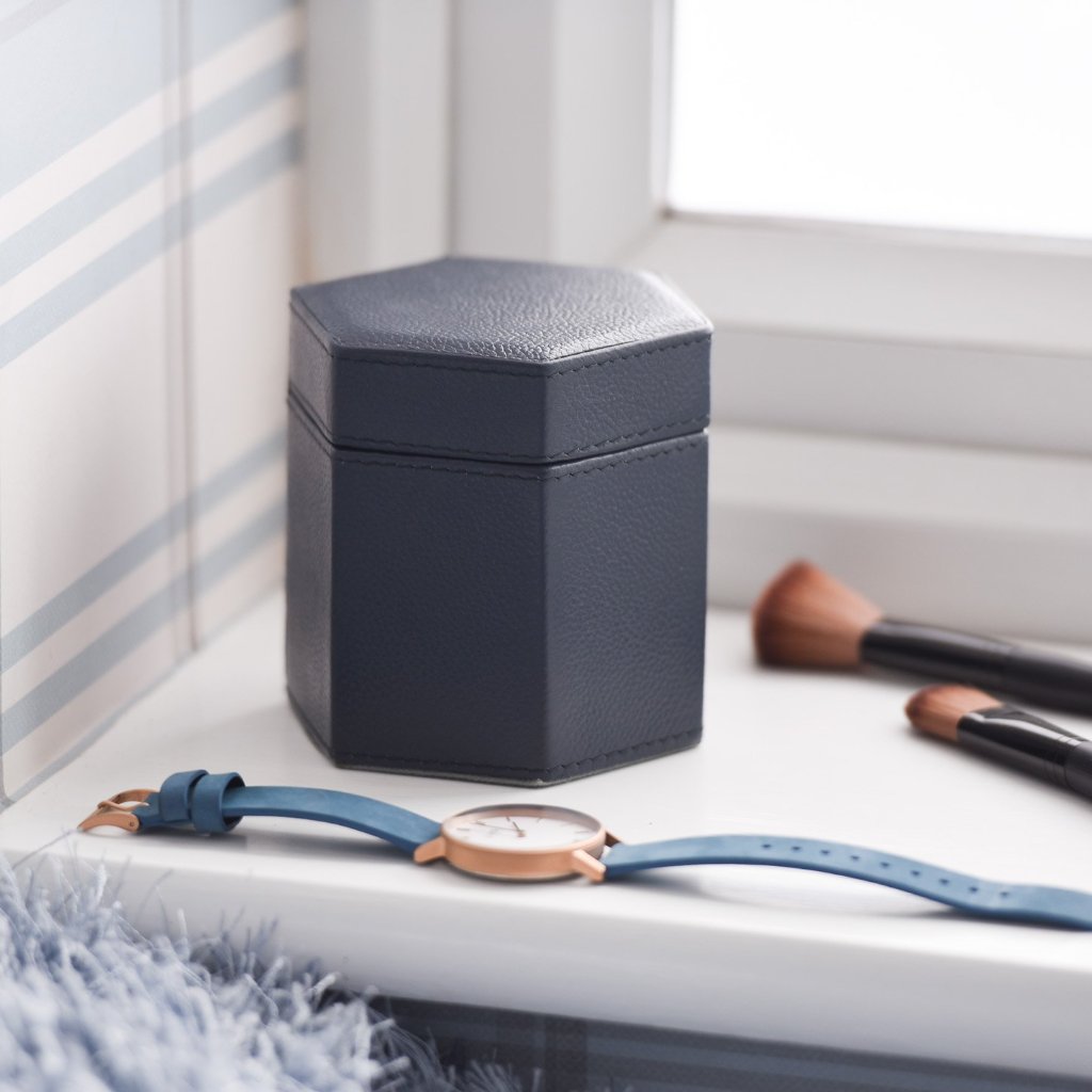 Ladies Hexagonal Leather Watch Box - Ink