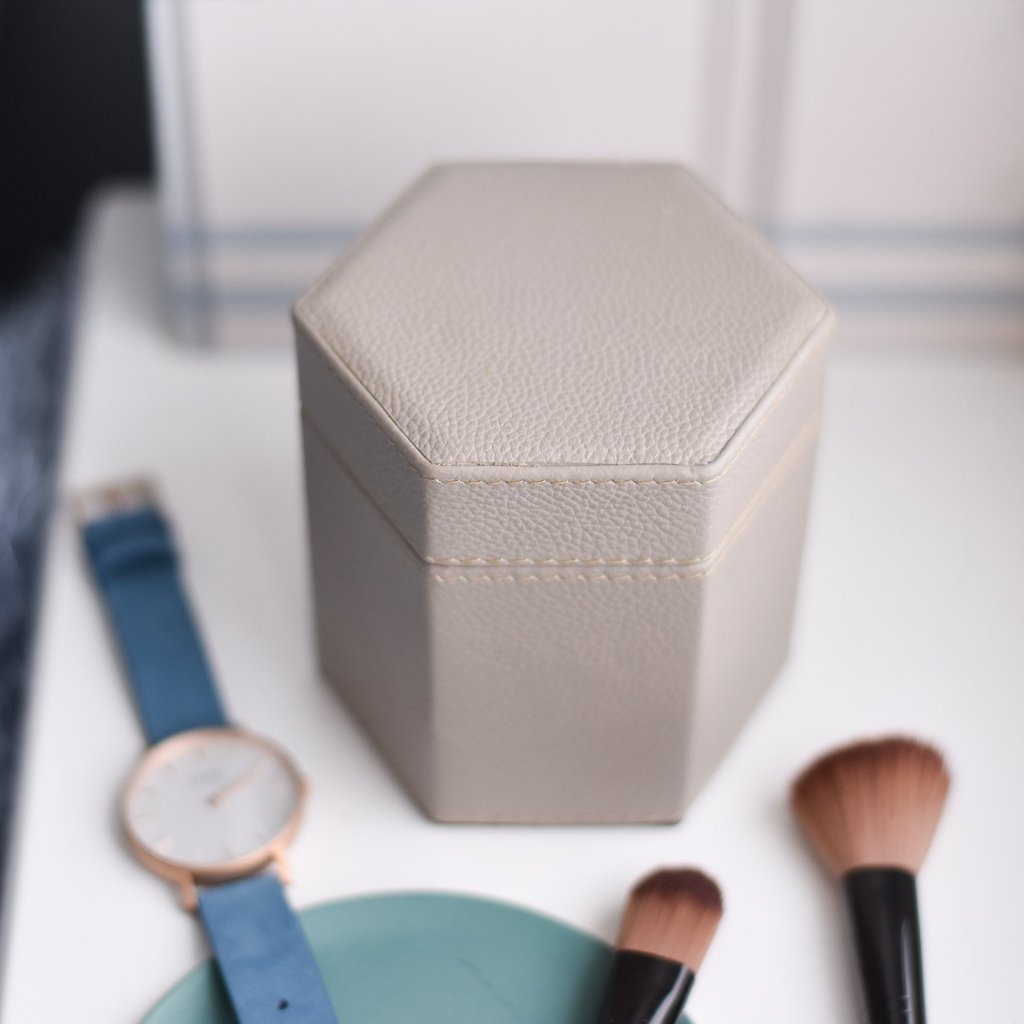 Ladies Hexagonal Leather Watch Box - Stone