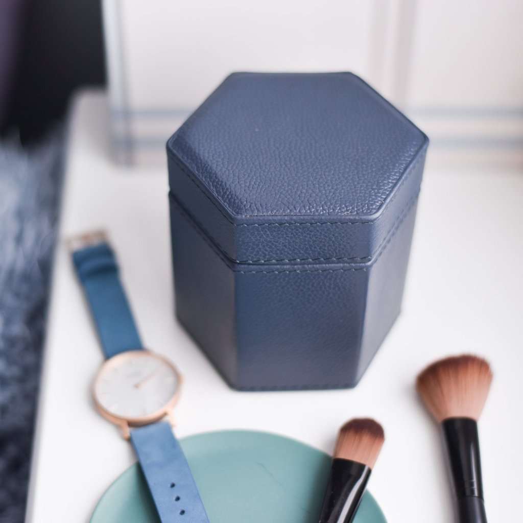 Ladies Hexagonal Leather Watch Box - Ink