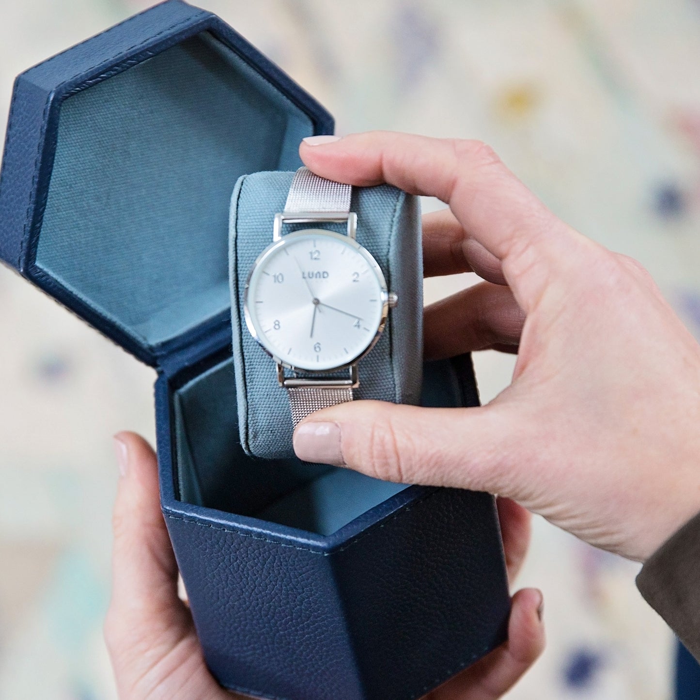 Ladies Hexagonal Leather Watch Box - Ink