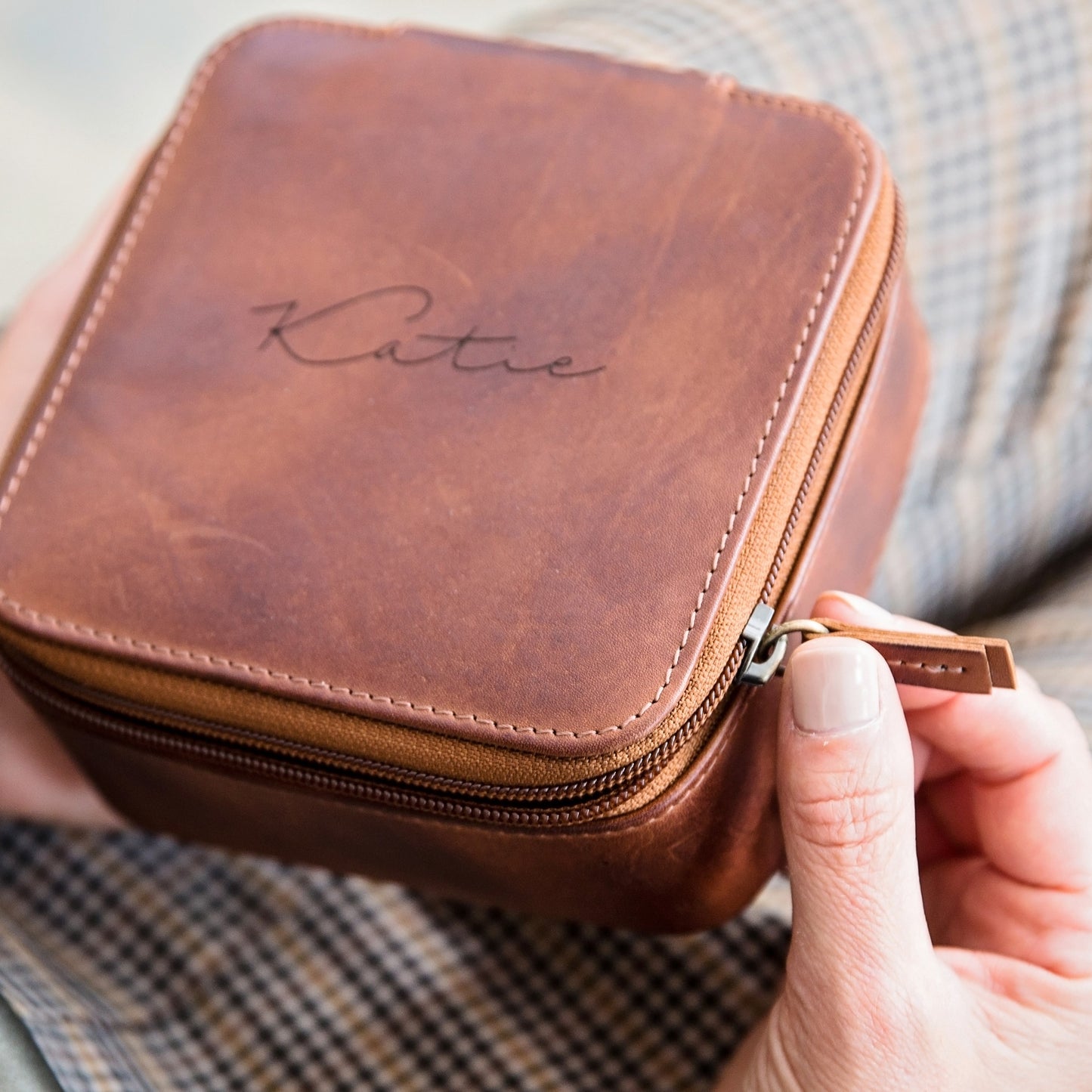Leather Travel Jewellery Box - Square