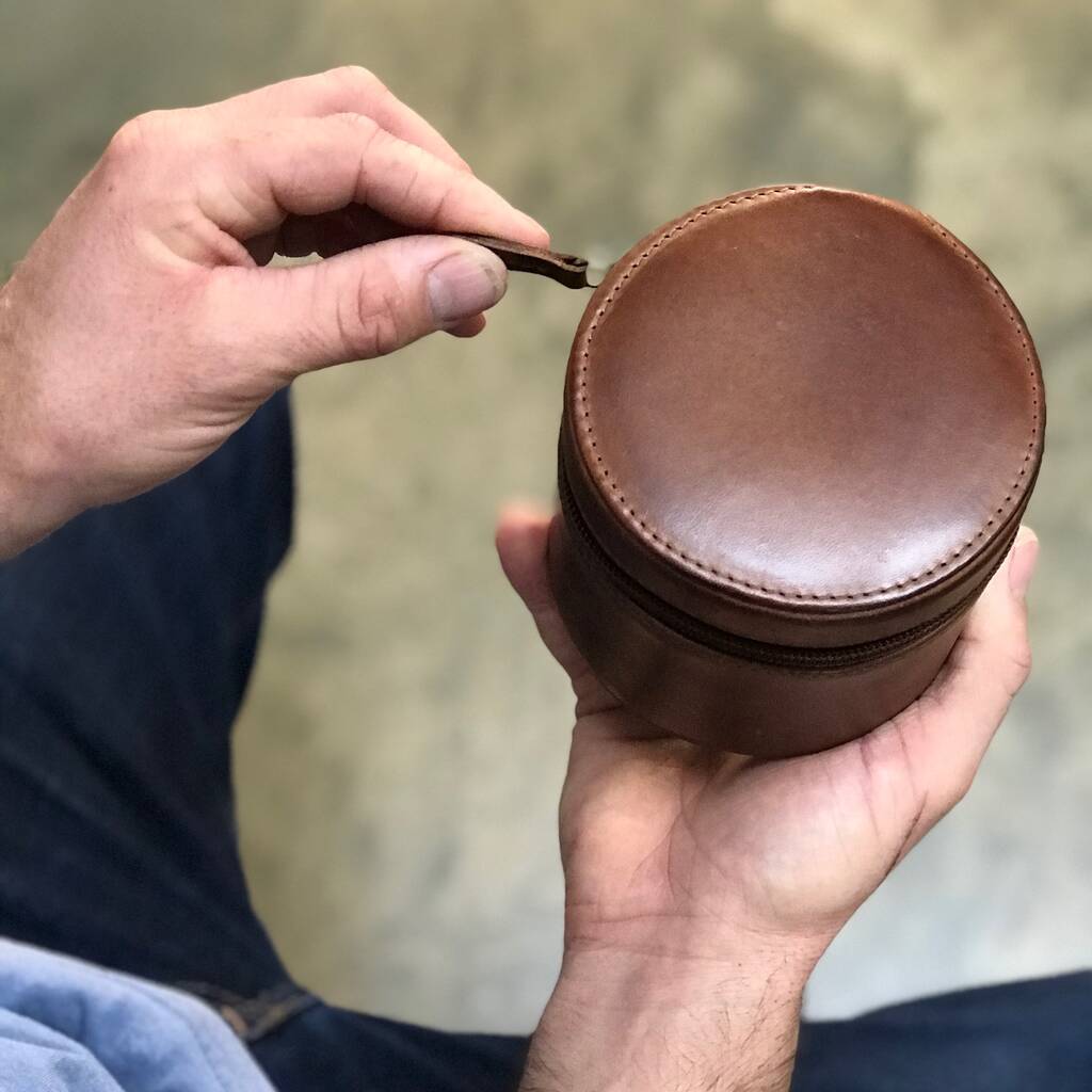 Leather Travel Jewellery Case - Round