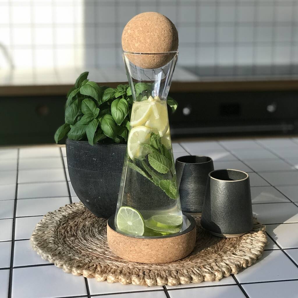 Wine Carafe with Cork Stopper & Coaster - Anniversary Gift
