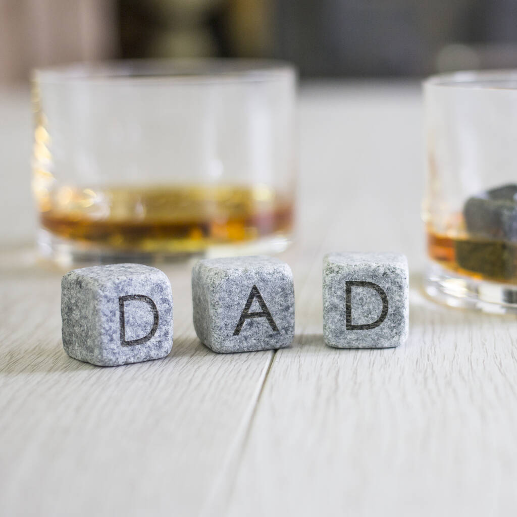 Set of three grey soapstone whisky stones. Personalise with initials or a date to create a thoughtful gift for a birthday or anniversary or gift to dad for Father’s Day.