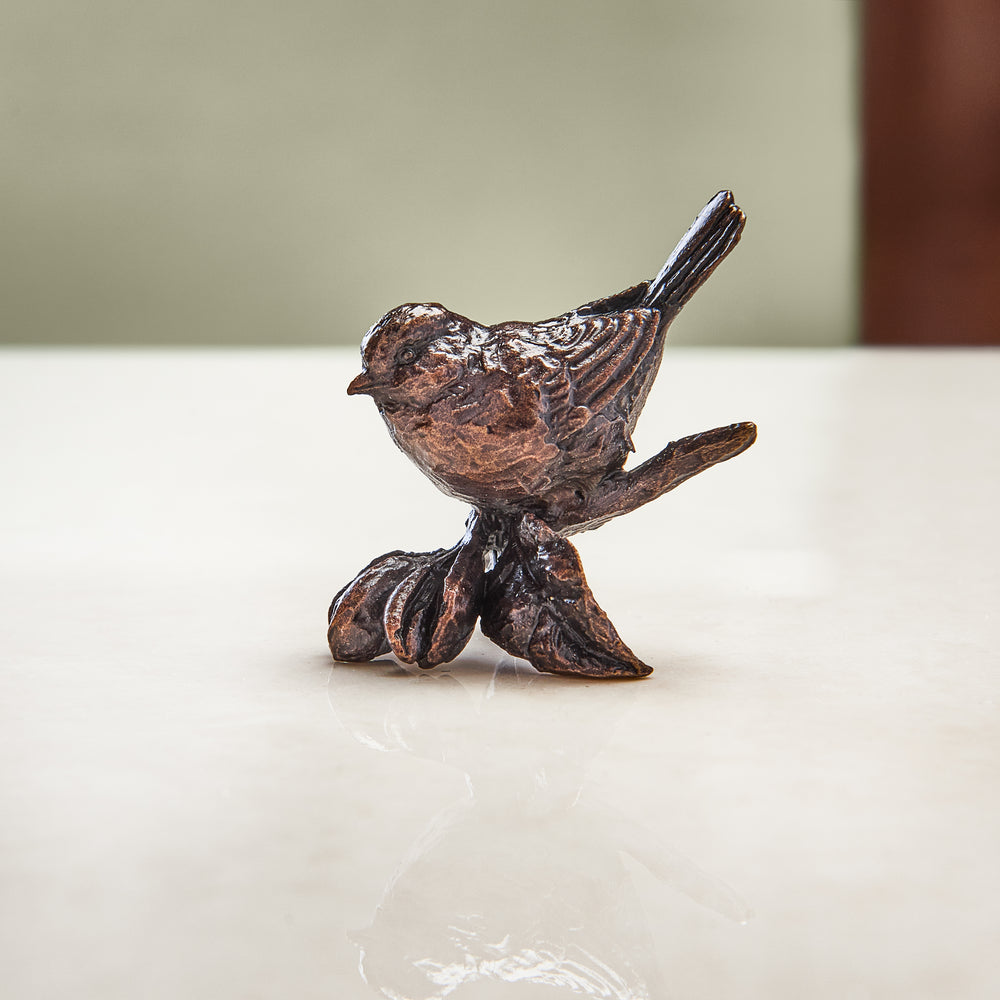 Miniature bronze figurine of a bluetit. A thoughtful bronze anniversary gift for him or her.