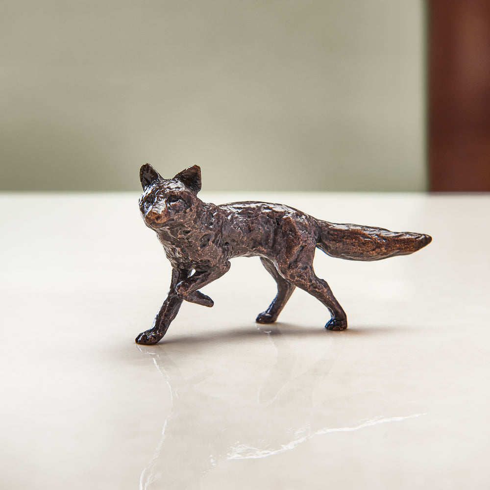 Miniature bronze figurine of a fox. Ideal as a bronze anniversary gift or thoughtful birthday gift.