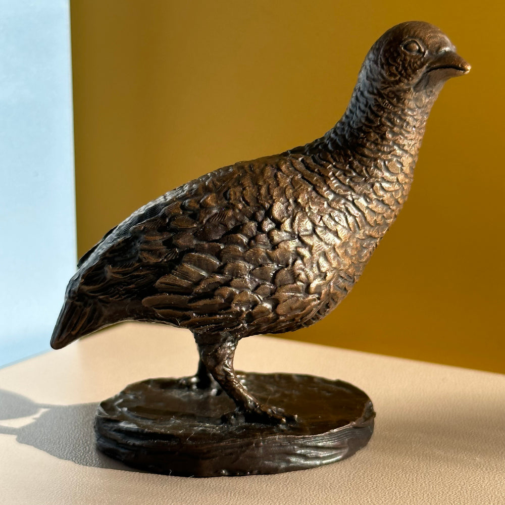 Solid bronze figurine of a partridge. A perfect bronze anniversary gift.