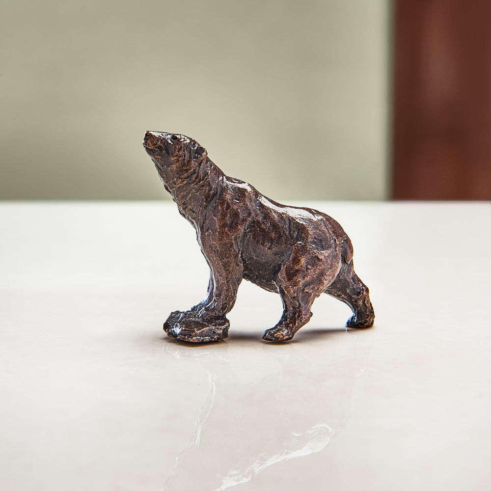 Miniature bronze figurine of a polar bear. A perfect 8th anniversary gift.