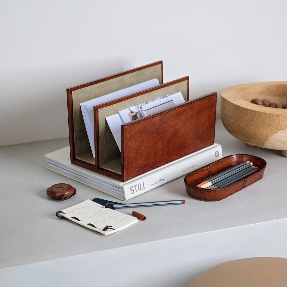 Contemporary Letter Rack Leather Letter Rack - Tan – Ginger Rose