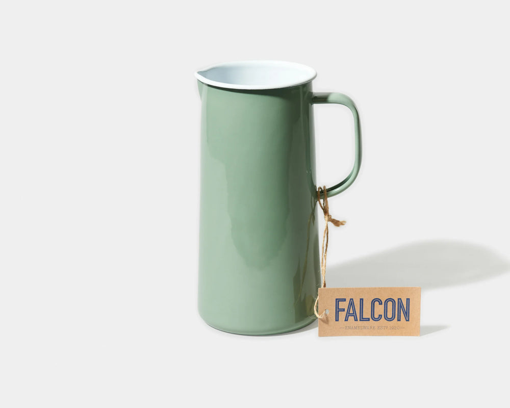 
                  
                    Falcon enamel jug in Tarragon green. 10-year anniversary gift.
                  
                