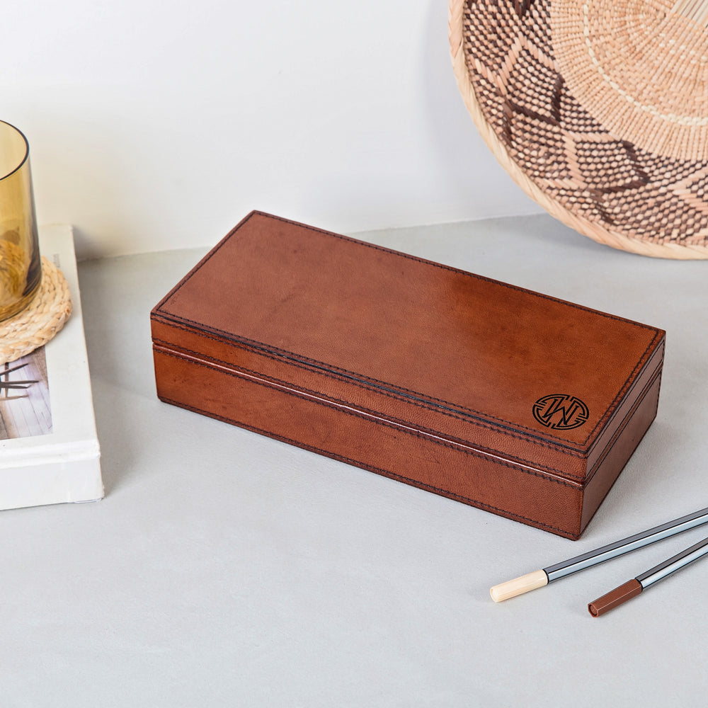 Monogram Leather Desk Tidy Box