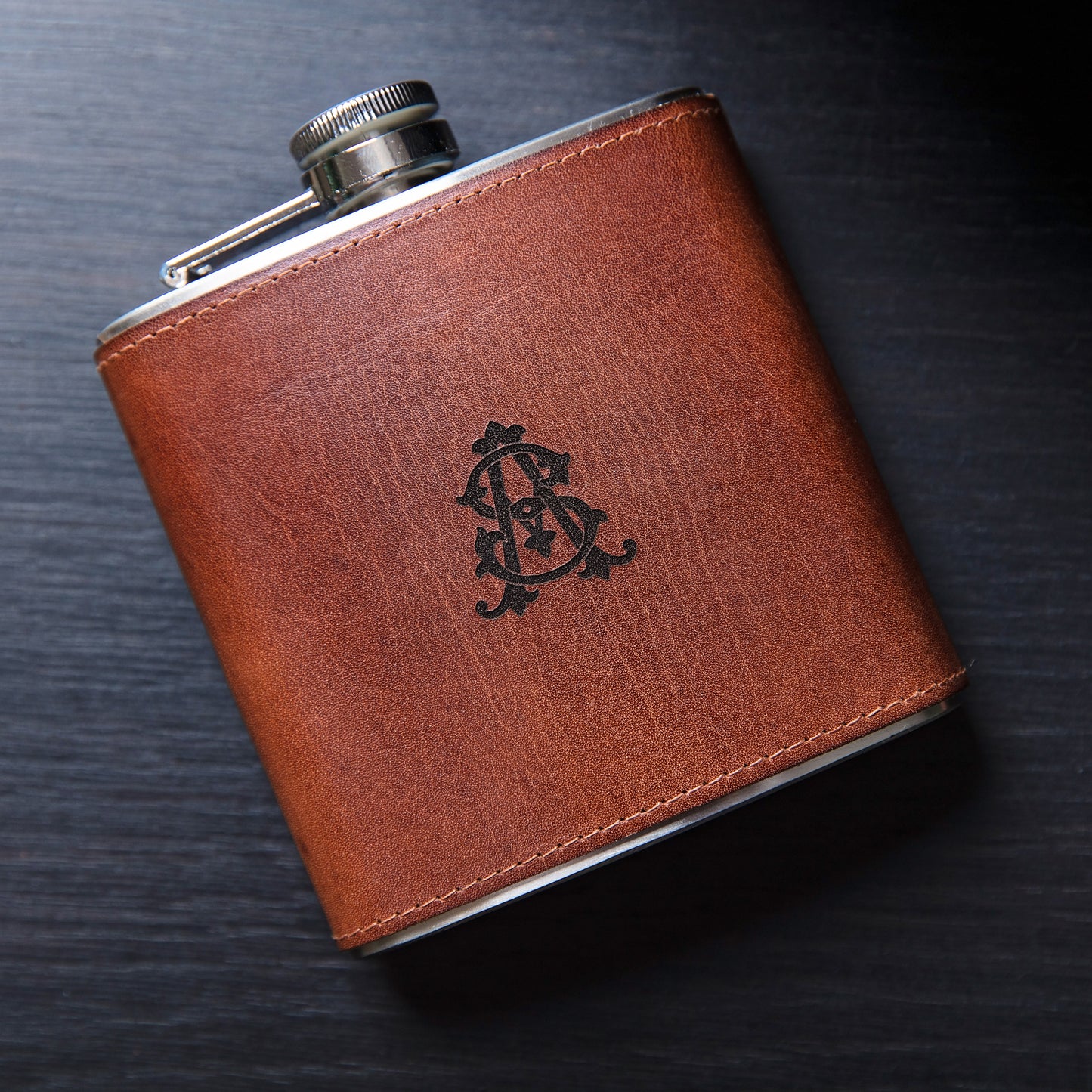 Personalised leather hip flask engraved with initials - Father's Day gift UK