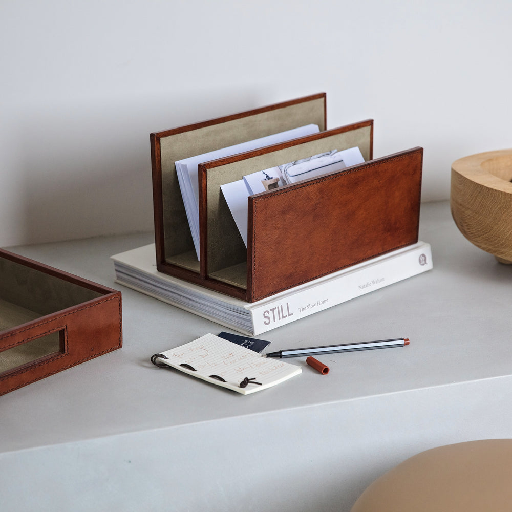 Contemporary Letter Rack Leather Letter Rack - Tan – Ginger Rose