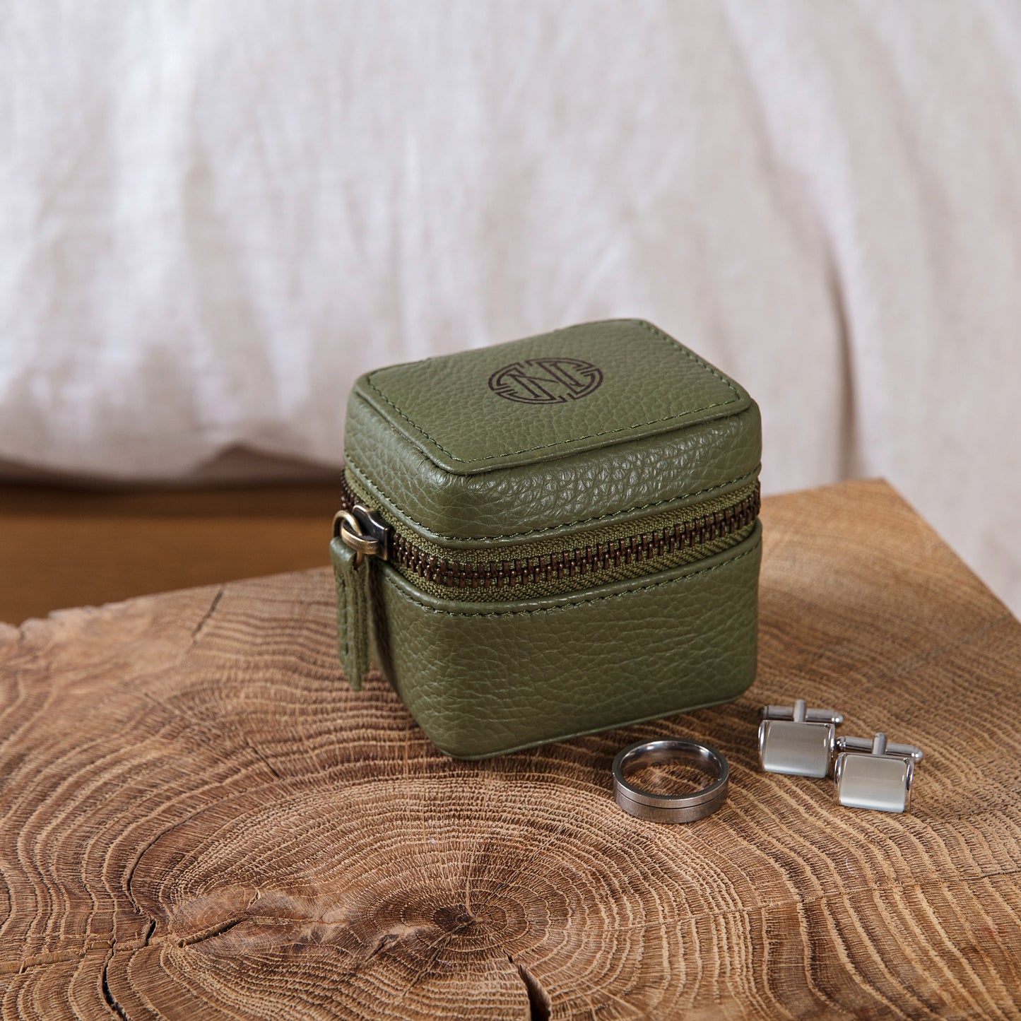 
                  
                    Monogram Leather Jewellery Case - Green
                  
                