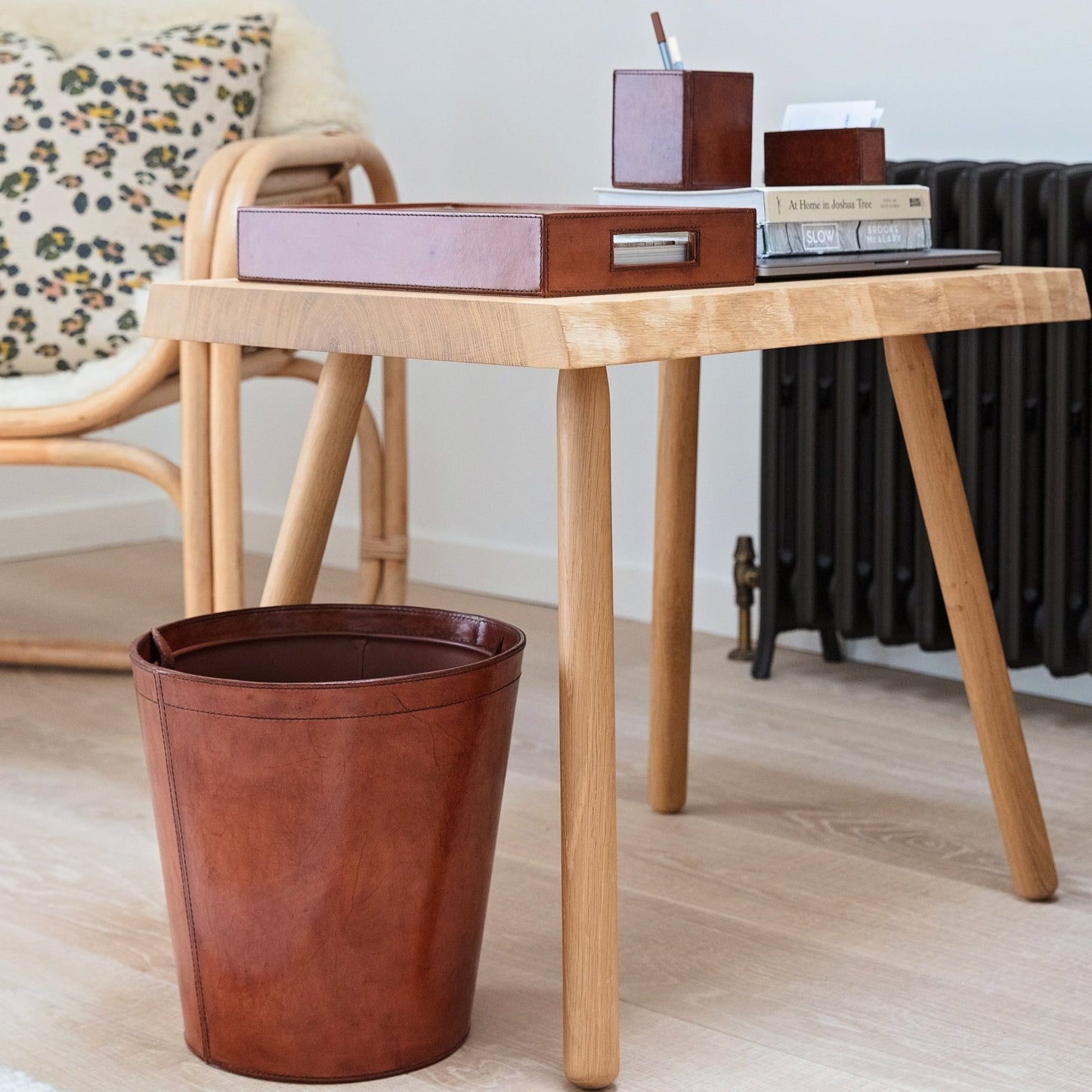 
                  
                    Round leather waste paper bin with removable metal liner for use in the home or office. Makes a practical gift for dad or to celebrate a new business.

                  
                