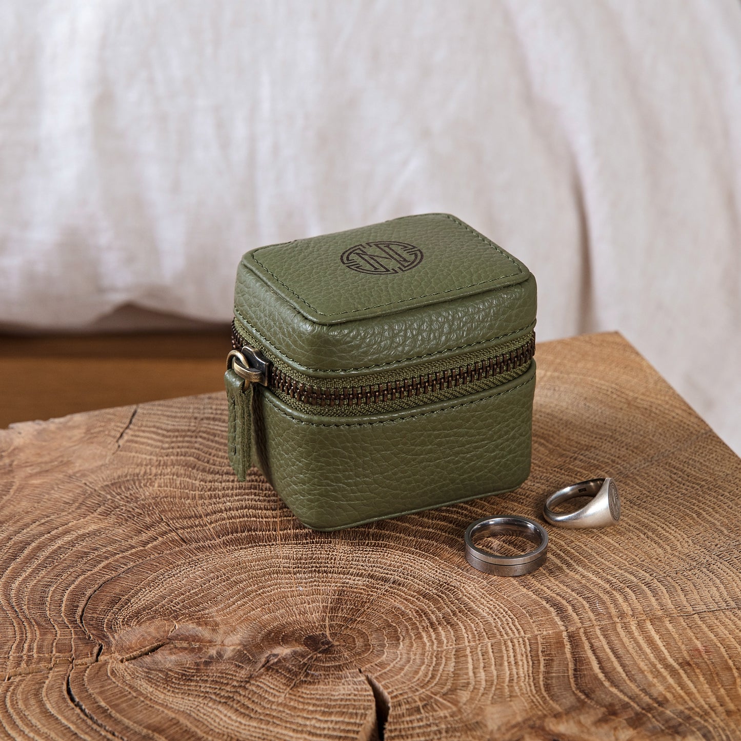 
                  
                    Monogram Leather Jewellery Case - Green
                  
                