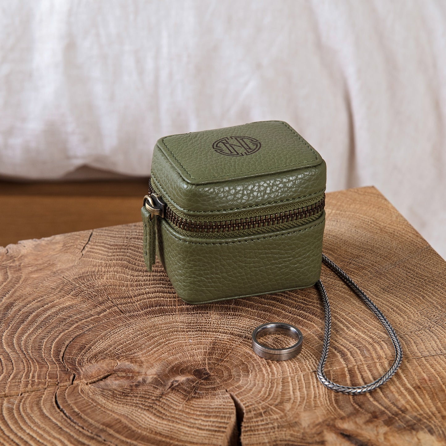 
                  
                    Monogram Leather Jewellery Case - Green
                  
                